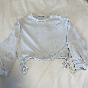 Zara Tie Bottom Cropped White Sweater Sweatshirt